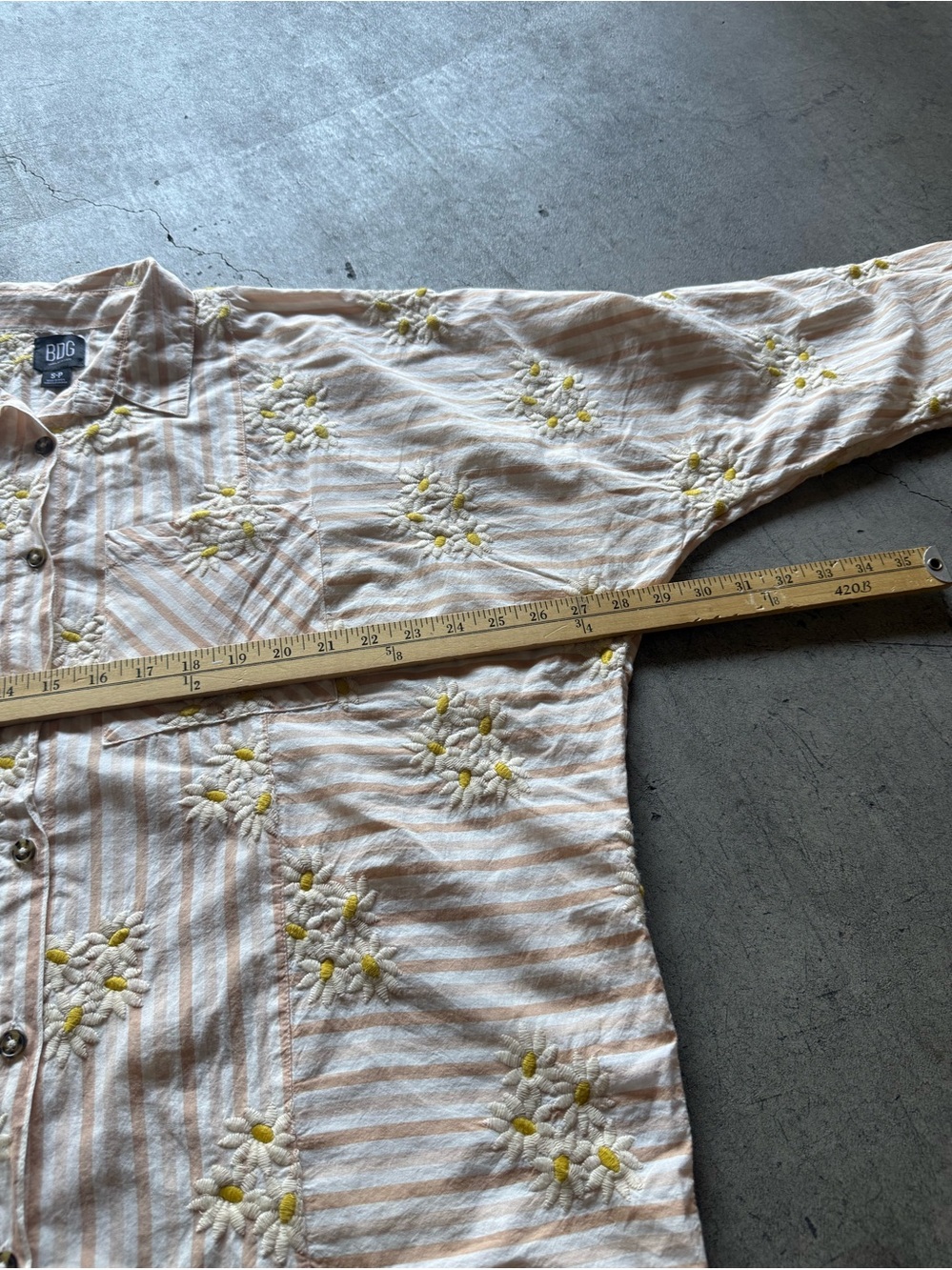 BDG Striped Daisy Embroidered Shirt - Cream & Yellow - Picture 2 of 4